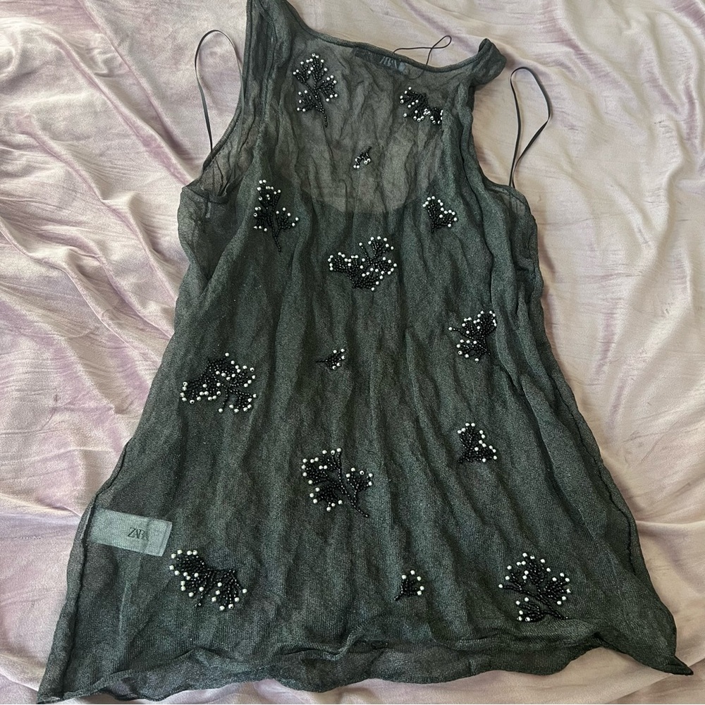 Zara Sheer Black Embellished Top